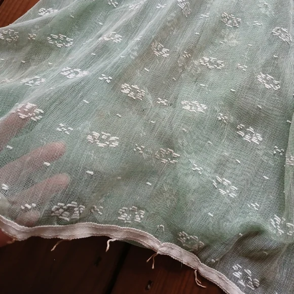 True antique vintage 1930's 40's mint green pom pom curtains 60 x 79